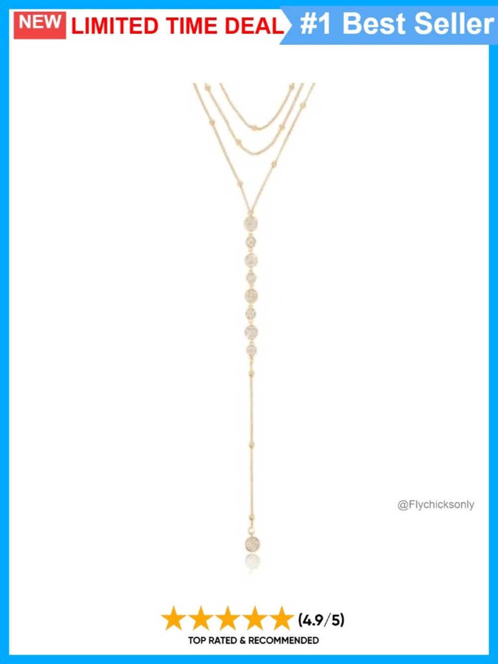 18K Gold Plated Lariat Necklace Cubic Zirconia Layered Chain